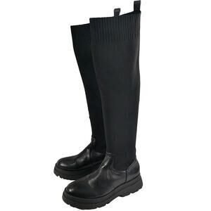 NWOT! NO DOUBT! BLACK VEGAN LEATHER & ELASTIC SKINTIGHT MILITARY BOOTS! SZ 10M